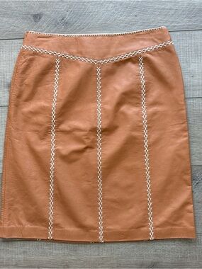 GAP Tan Leather Pencil Skirt with White Contrast Stitching